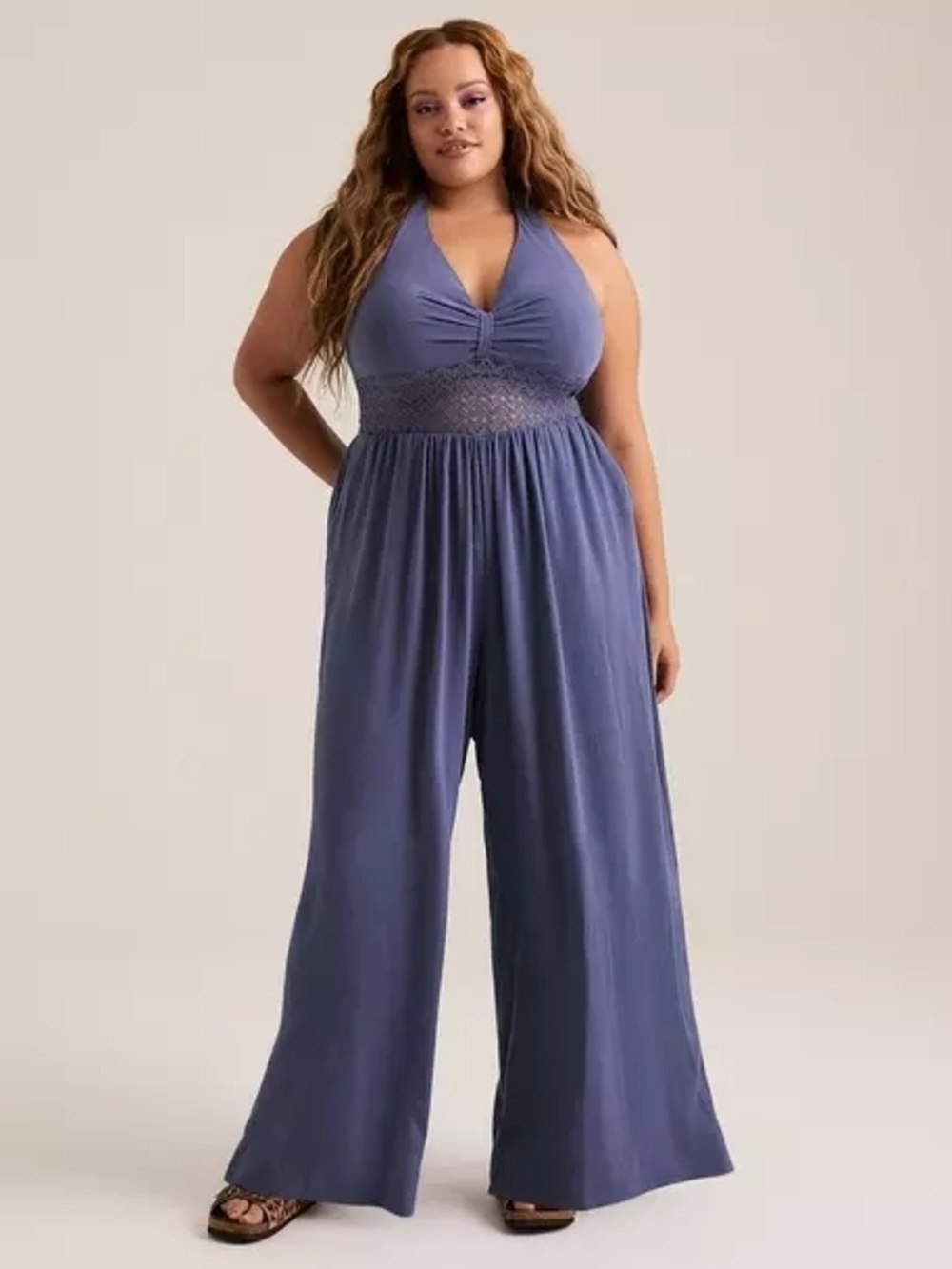 Torrid 3x Plus Size Blue Halter Wide-Leg Jumpsuit